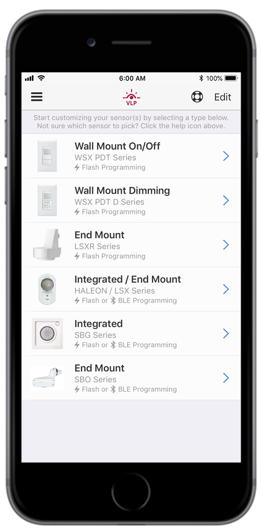 Sensor Switch Visible Light Programming (VLP) Mobile App